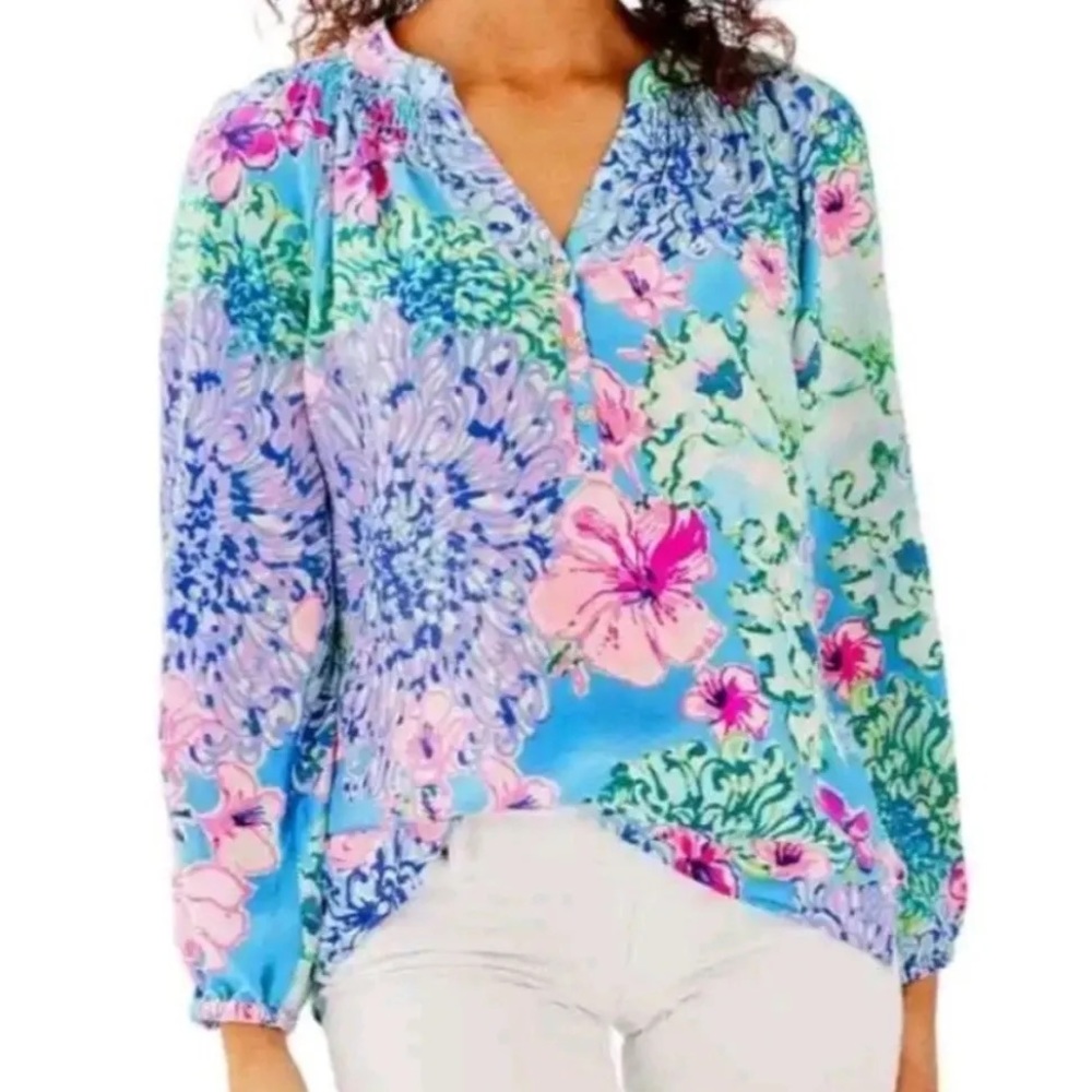 Lilly Pulitzer Elsa silk top NWT Multi Special Delivery - Medium